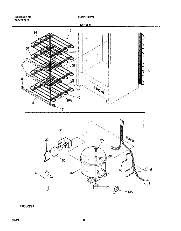 SYSTEM Diagram and Parts List for FFU12K0CW1  Frigidaire Freezer