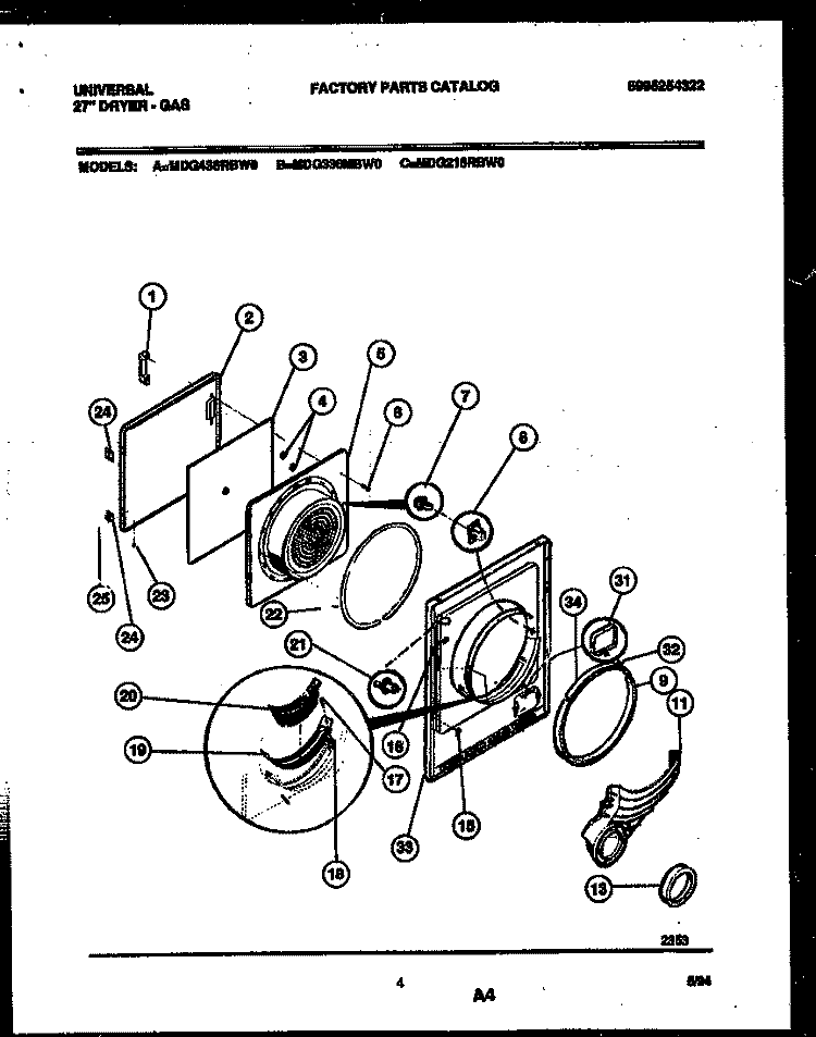 DOOR PARTS Diagram and Parts List for MDG436RBW0  Tappan Dryer