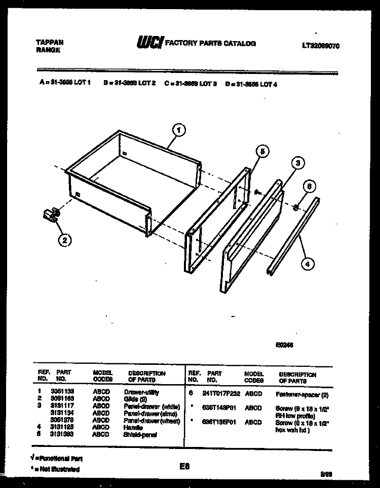 DRAWER PARTS Diagram and Parts List for 31-3858-23-01  Tappan Range