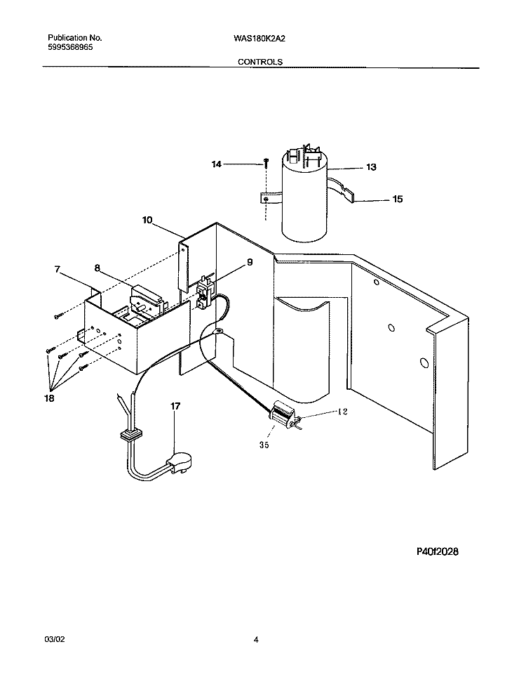 CONTROLS Diagram and Parts List for WAS180K2A2  Westinghouse Air Conditioner