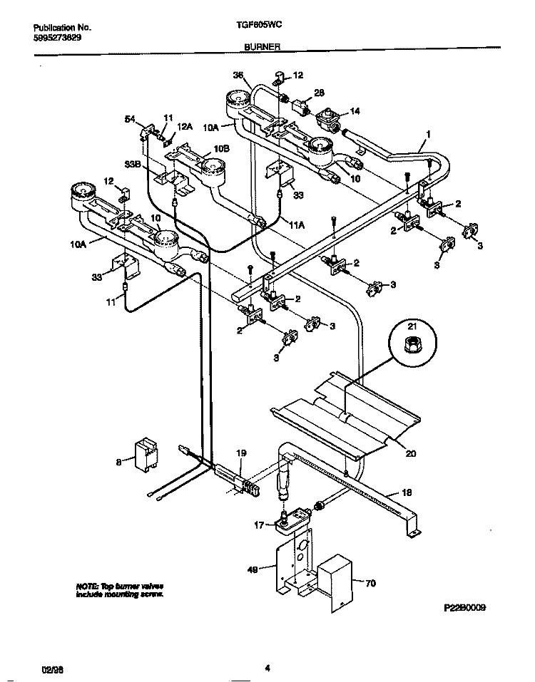 BURNER Diagram and Parts List for TGF605WCDA  Tappan Range