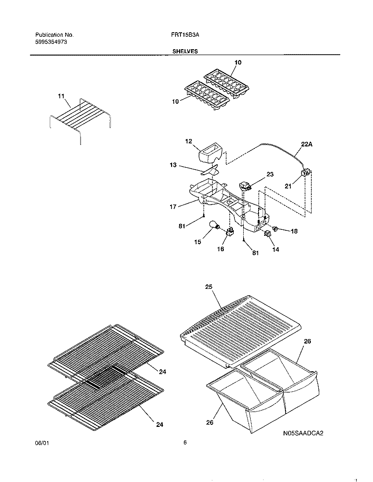 SHELVES Diagram and Parts List for FRT15B3AQ0  Frigidaire Refrigerator