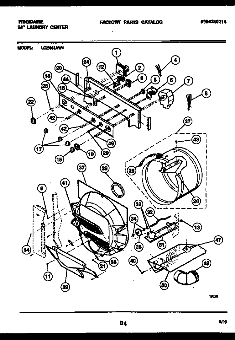 CONSOLE, CONTROL AND DRUM Diagram and Parts List for LCE441AL1  Frigidaire Washer