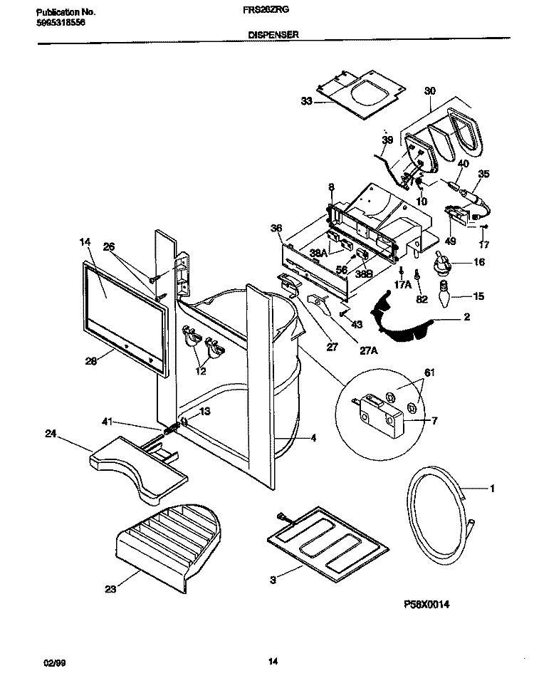 DISPENSER Diagram and Parts List for FRS26ZRGW5  Frigidaire Refrigerator