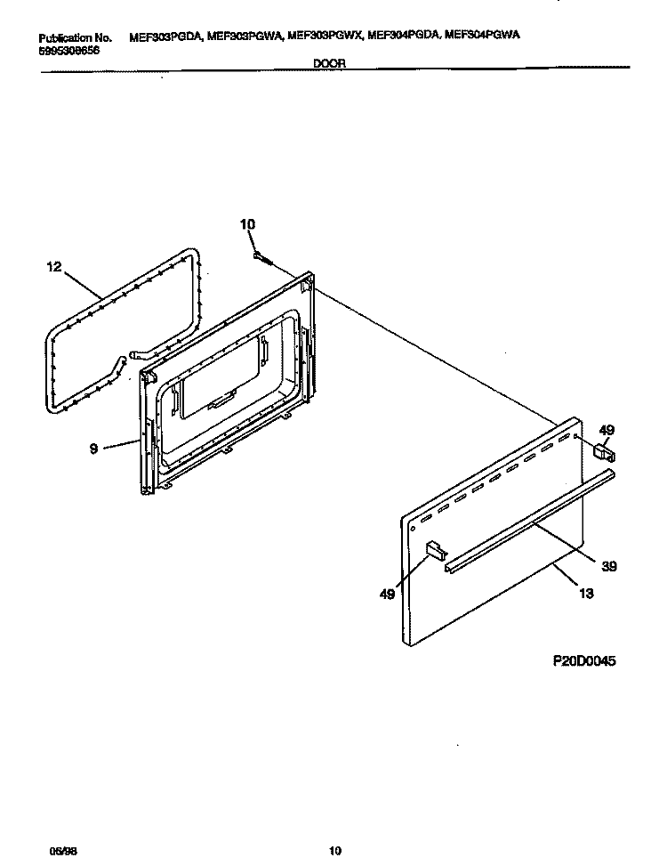 DOOR Diagram and Parts List for MEF303PGWA  Uni Range