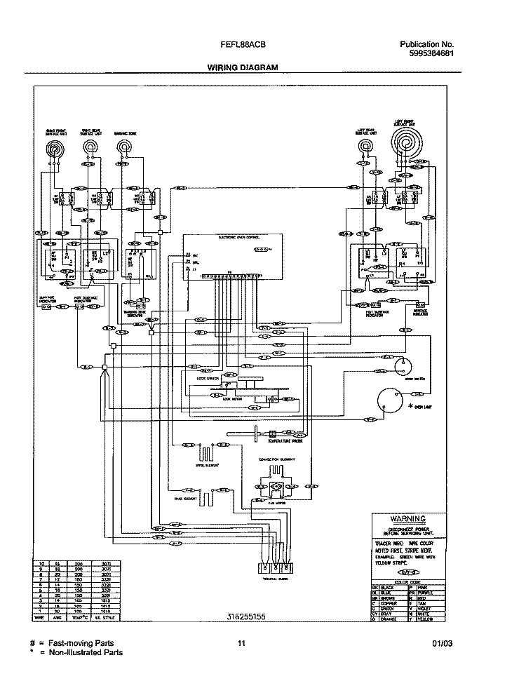 WIRING DIAGRAM Diagram and Parts List for FEFL88ACB  Frigidaire Range