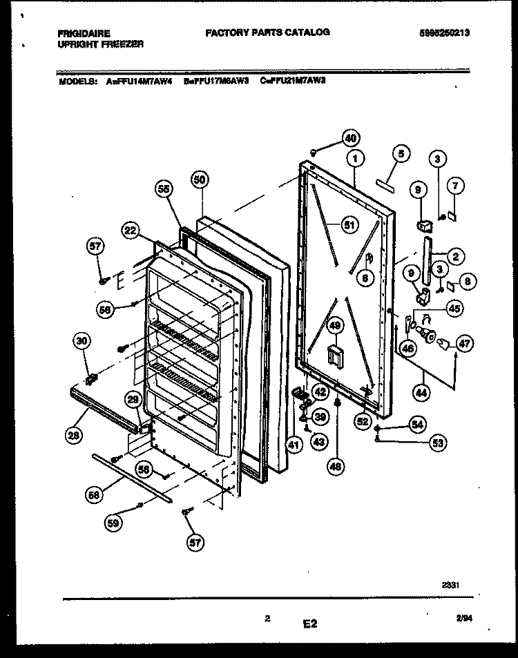 DOOR PARTS Diagram and Parts List for FFU14M7AW4  Frigidaire Freezer