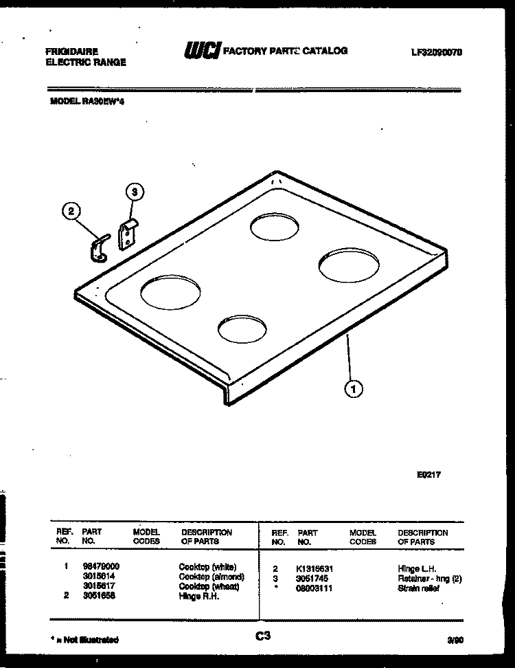 COOKTOP PARTS Diagram and Parts List for RA30EH4  Frigidaire Range