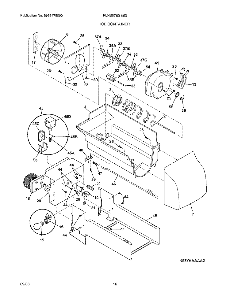 ICE CONTAINER Diagram and Parts List for PLHS67EGSB2  Frigidaire Refrigerator
