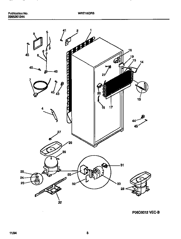 COOLING SYSTEM Diagram and Parts List for WRT18QRBW2  Frigidaire Refrigerator