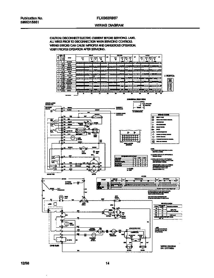 WIRING DIAGRAM Diagram and Parts List for FLXG52RBS7  Frigidaire Washer Dryer Combo