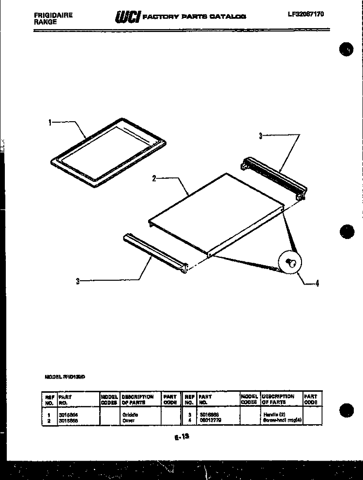 GRIDDLE Diagram and Parts List for RBD139D0  Frigidaire Cooktop