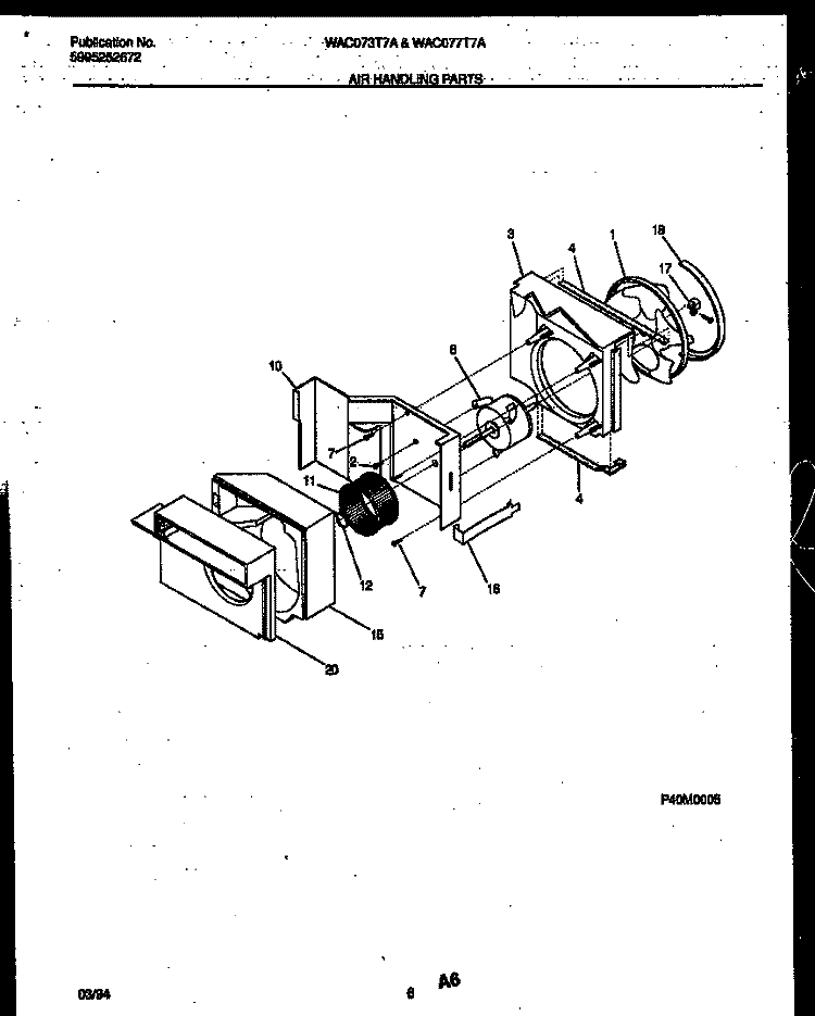 AIR HANDLING PARTS Diagram and Parts List for WAC077T7A2  Frigidaire Air Conditioner