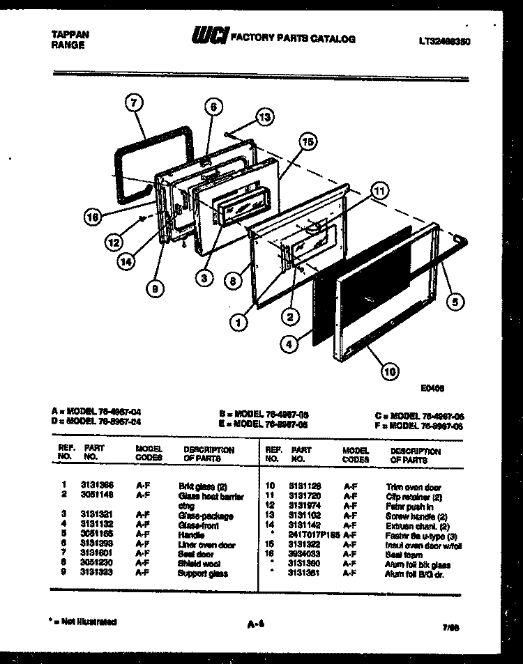 DOOR PARTS Diagram and Parts List for 76-4967-00-04  Tappan Microwave Oven Combo