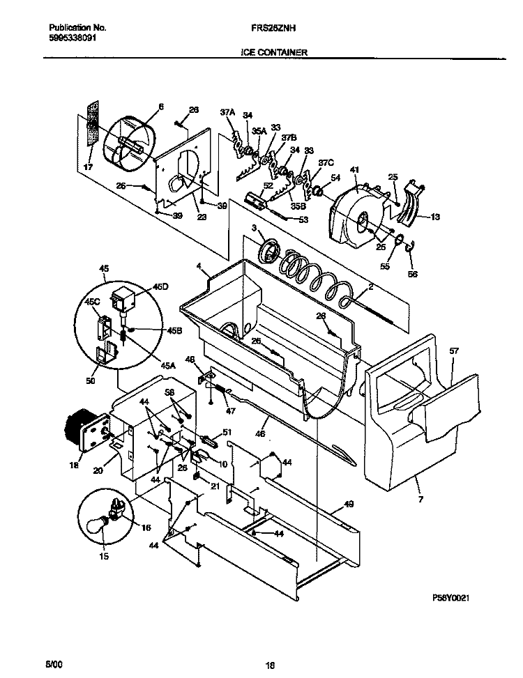 ICE CONTAINER Diagram and Parts List for FRS26ZNHD3  Frigidaire Refrigerator