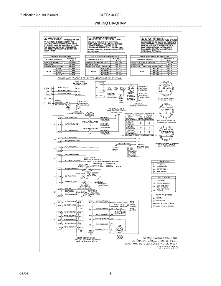 WIRING DIAGRAM Diagram and Parts List for GLTF2940EE0  Frigidaire Washer