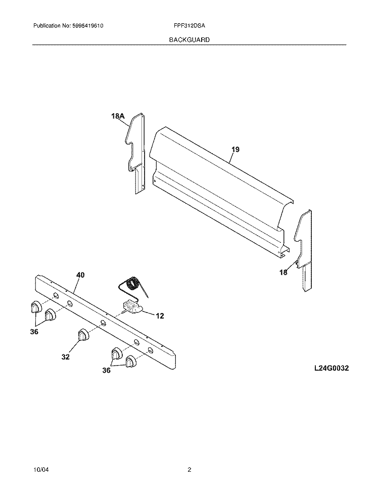 BACKGUARD Diagram and Parts List for FPF312DSA  Frigidaire Range