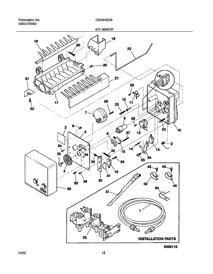 ICE MAKER Diagram and Parts List for GS26HSZBC2  Frigidaire Refrigerator