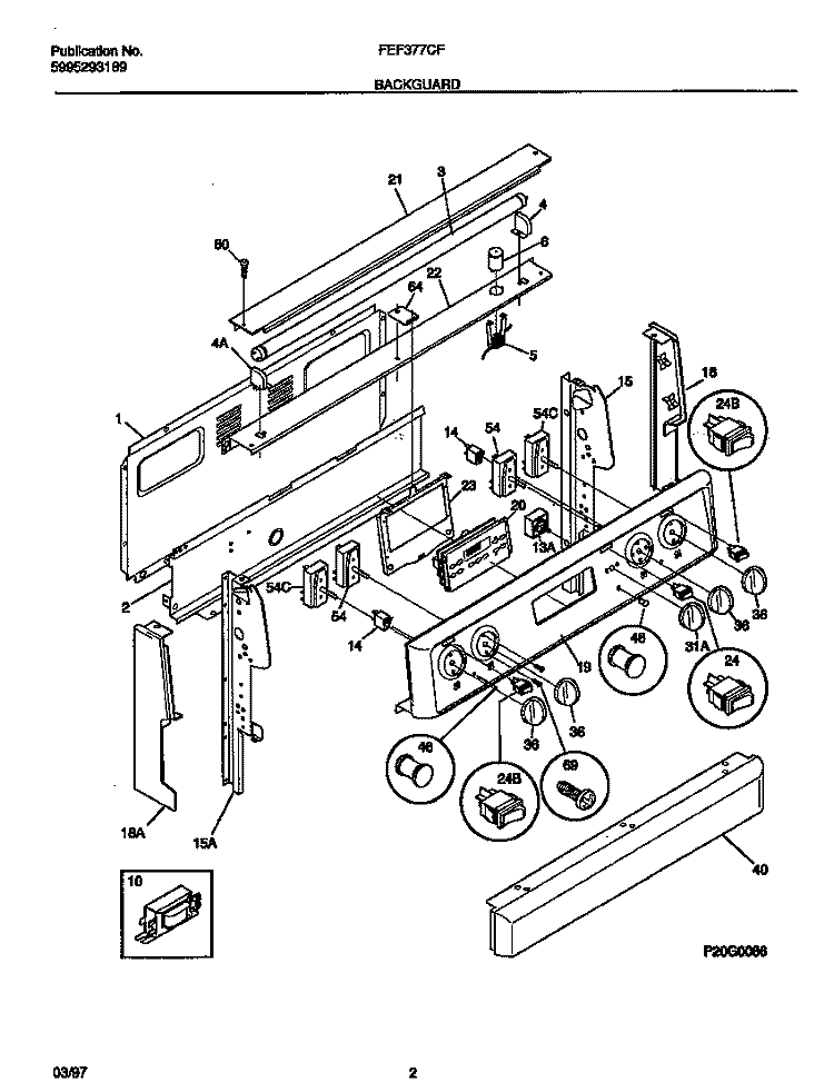 BACKGUARD Diagram and Parts List for FEF377CFBA  Frigidaire Range