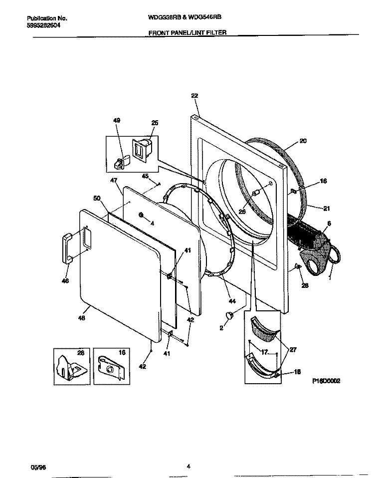 FRONT PANEL / LINT FILTER Diagram and Parts List for WDG546RBW2  Frigidaire Dryer