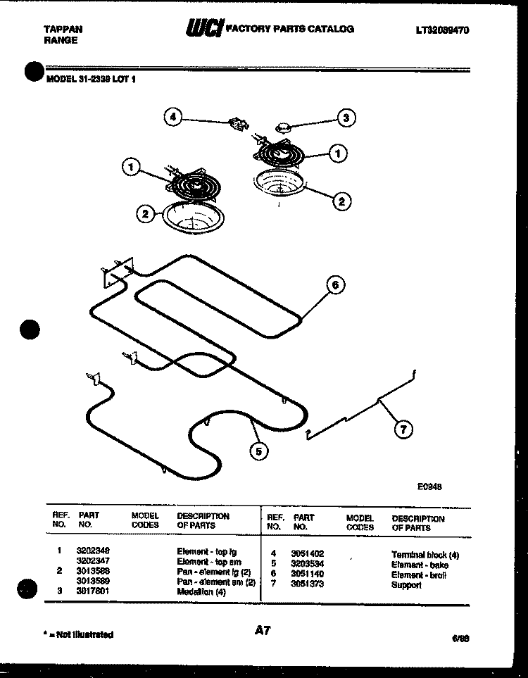 BROILER PARTS Diagram and Parts List for 31-2339-23-01  Tappan Range