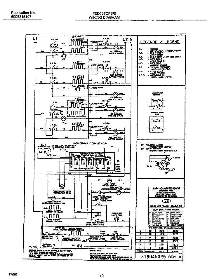WIRING Diagram and Parts List for FED387CFBE  Frigidaire Wall Oven