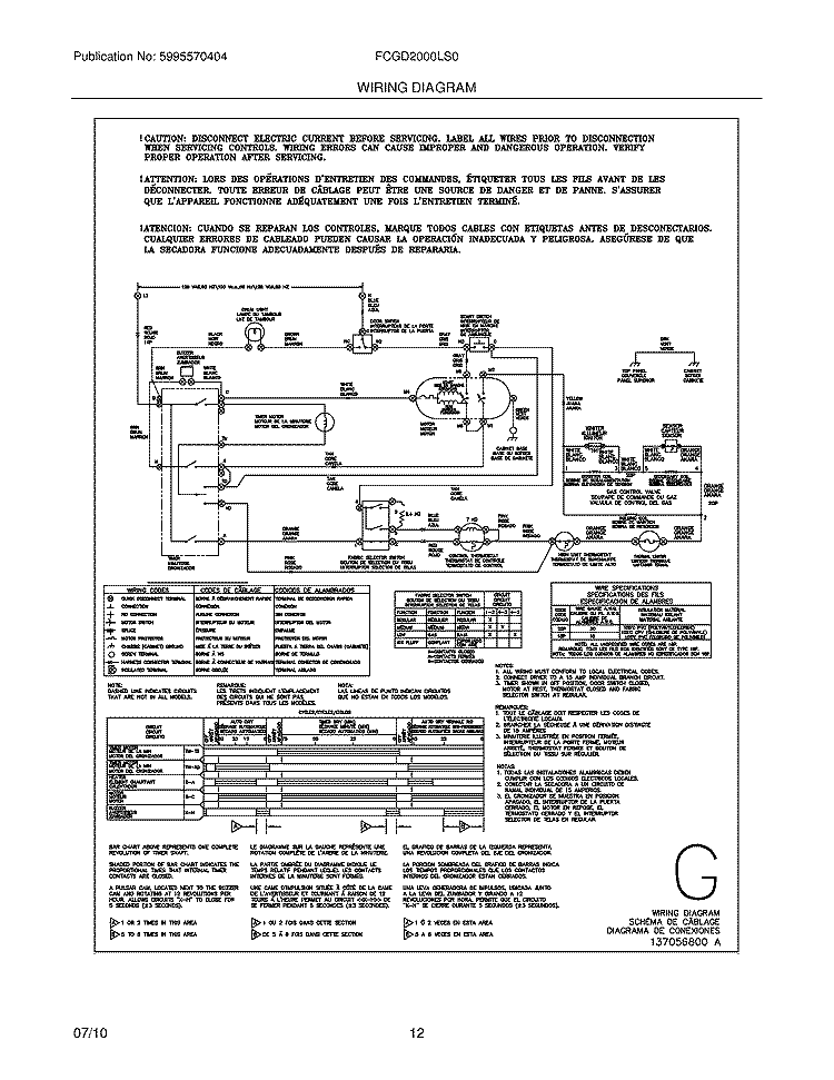 WIRING DIAGRAM Diagram and Parts List for FCGD2000LS0  Frigidaire Dryer