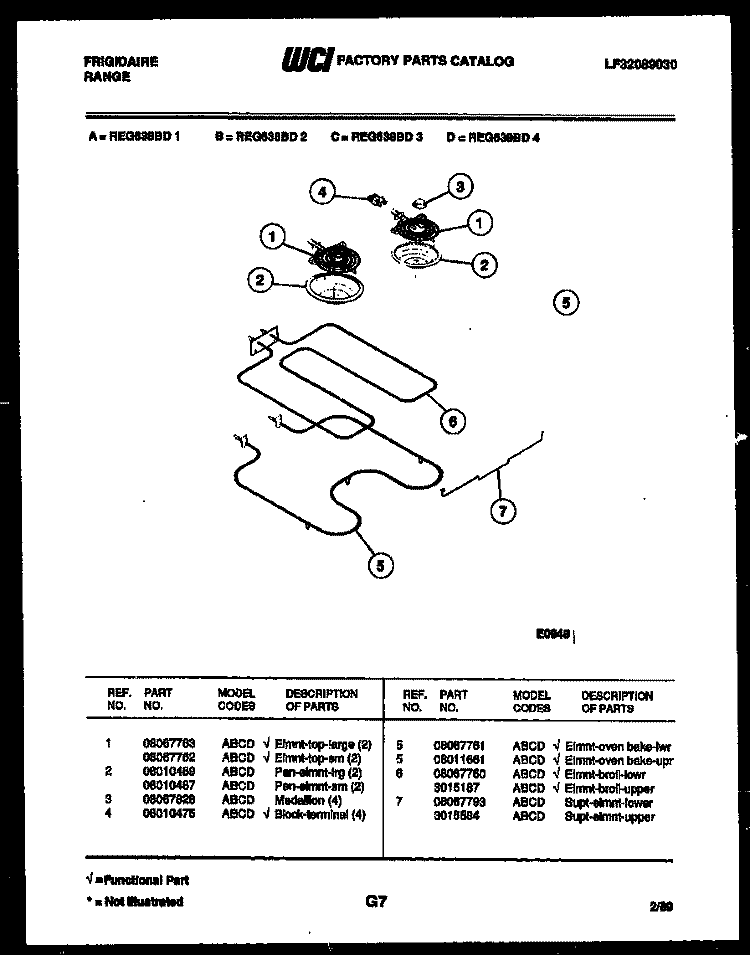 BROILER PARTS Diagram and Parts List for REG638BDW2  Frigidaire Range