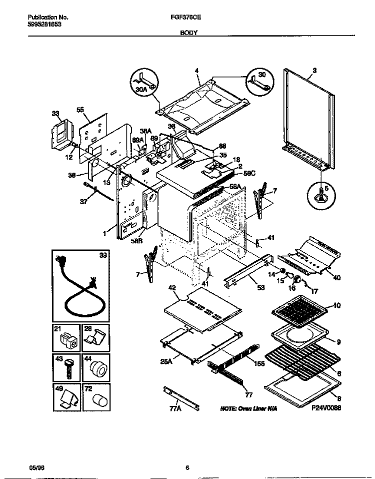 BODY Diagram and Parts List for FGF376CETA  Frigidaire Range