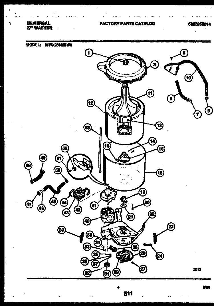 TUB DETAIL Diagram and Parts List for MWX233MBWW0  Frigidaire Washer