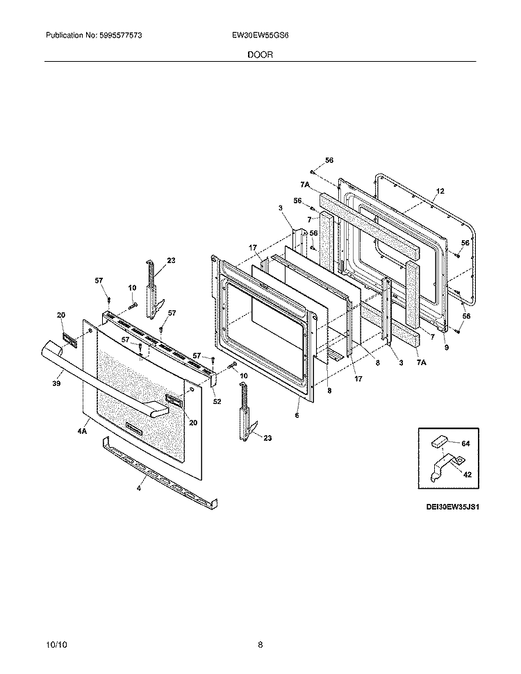 DOOR Diagram and Parts List for EW30EW55GS6  Electrolux Wall Oven