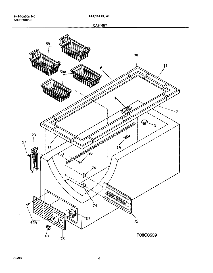 CABINET Diagram and Parts List for FFC25C8CW0  Frigidaire Freezer