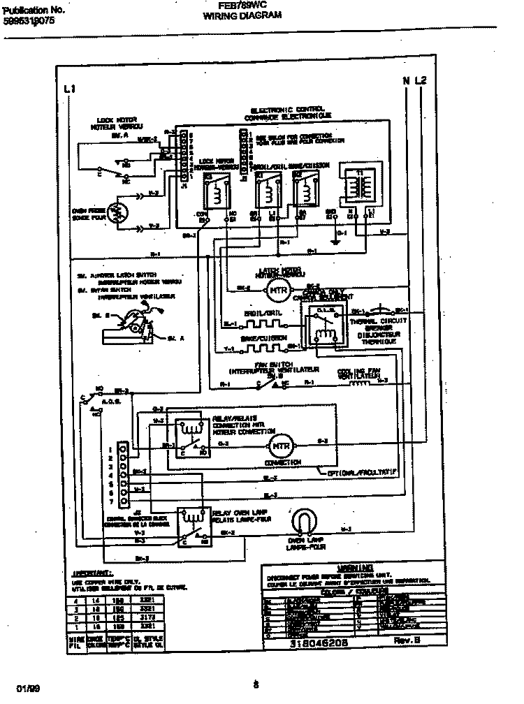 WIRING DIAGRAM Diagram and Parts List for FEB789WCCG  Frigidaire Wall Oven