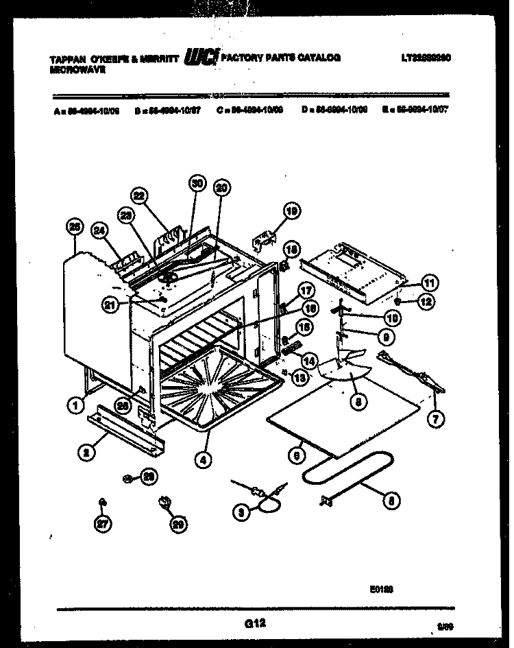 BODY PARTS Diagram and Parts List for 56-4994-10-08  Tappan Microwave