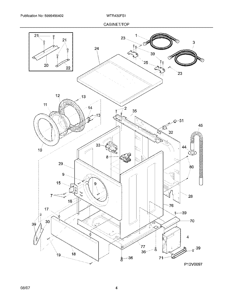 CABINET / TOP Diagram and Parts List for WTR430FS1  Westinghouse Washer