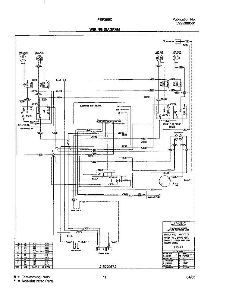 WIRING DIAGRAM Diagram and Parts List for FEF366CQA  Frigidaire Range