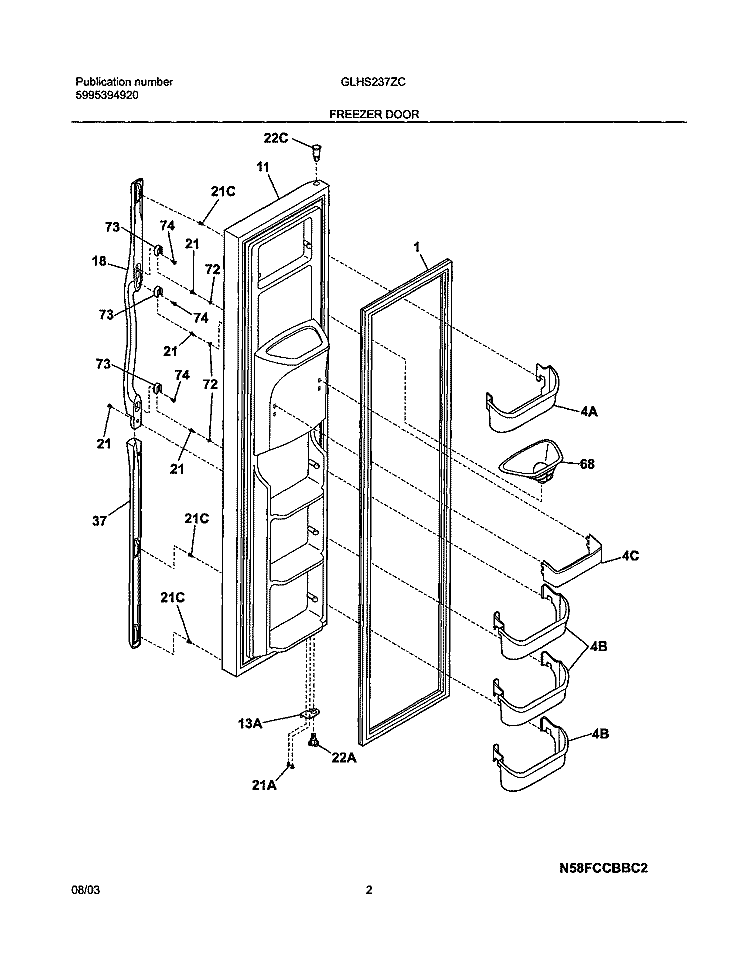 FREEZER DOOR Diagram and Parts List for GLHS237ZCQ1  Frigidaire Refrigerator