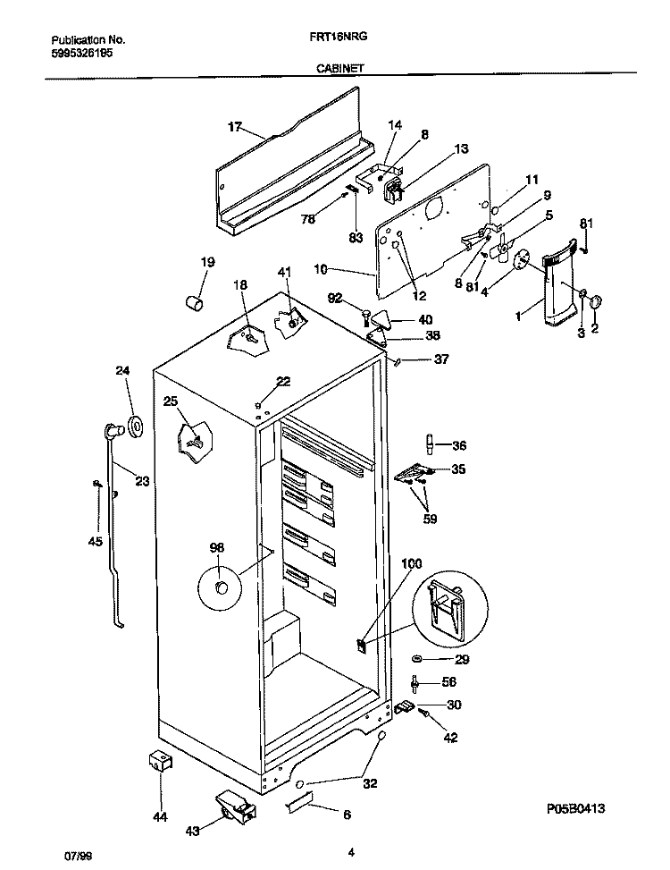 CABINET Diagram and Parts List for FRT16NRGD7  Frigidaire Refrigerator