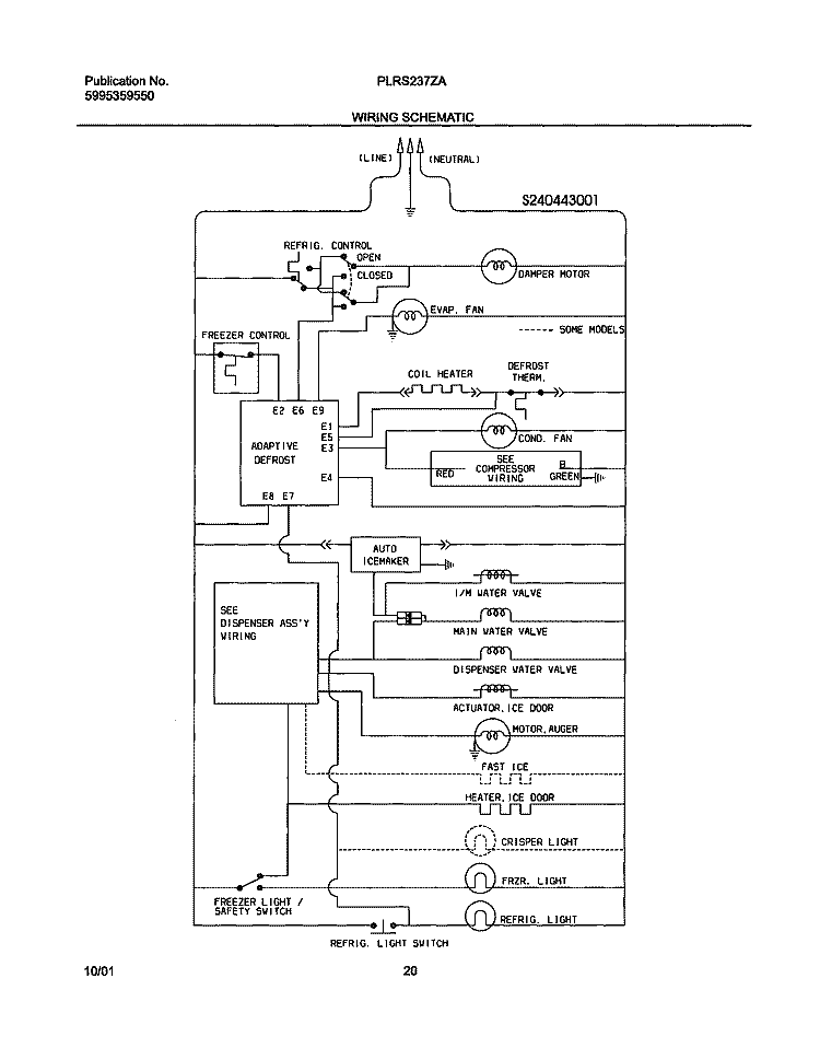 WIRING SCHEMATIC Diagram and Parts List for PLRS237ZAB1  Frigidaire Refrigerator