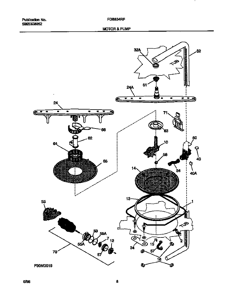 MOTOR AND PUMP Diagram and Parts List for FDB834RFR0  Frigidaire Dishwasher