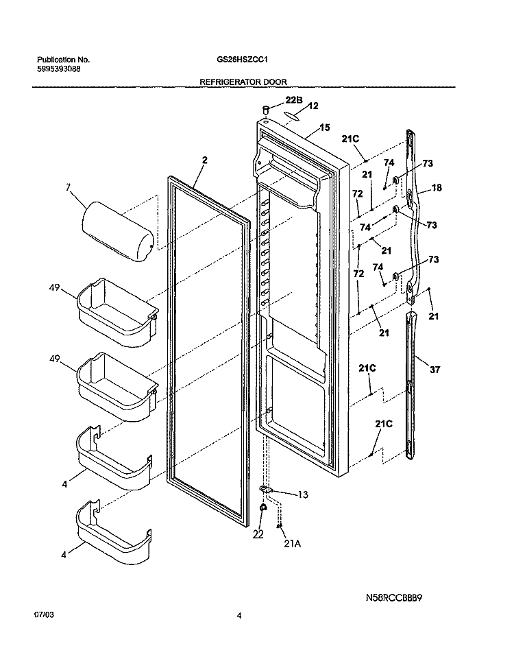 REFRIGERATOR DOOR Diagram and Parts List for GS26HSZCC1  Frigidaire Refrigerator
