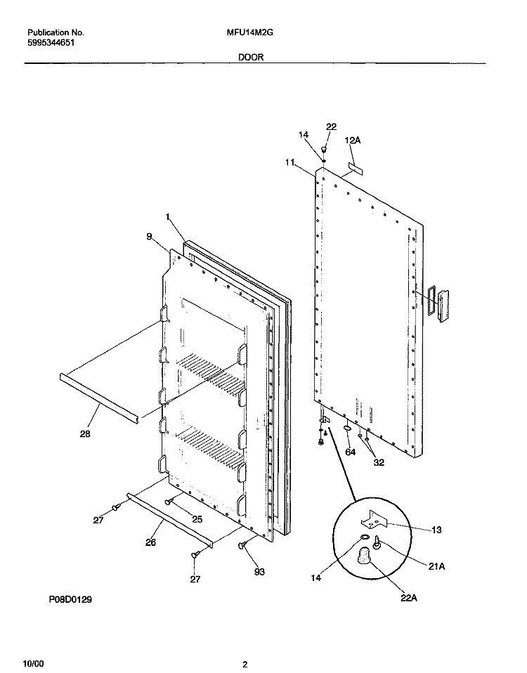 DOOR Diagram and Parts List for MFU14M2GW2  Frigidaire Freezer
