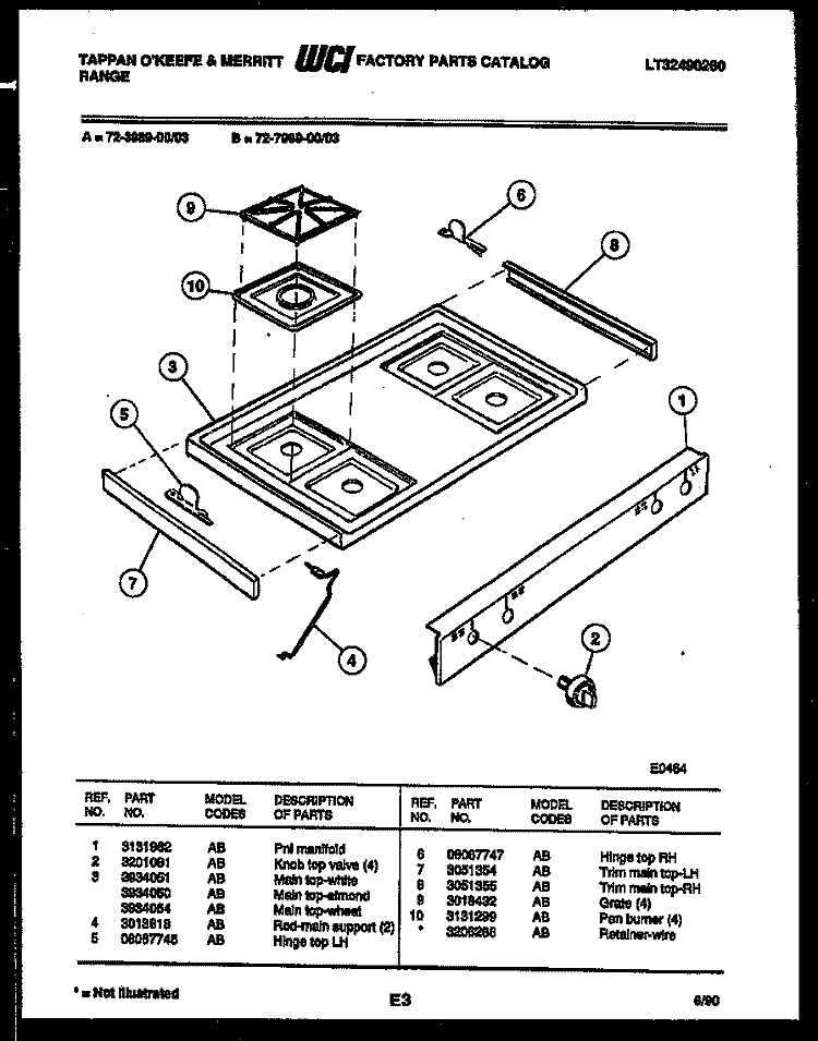 COOKTOP PARTS Diagram and Parts List for 72-3989-00-03  Tappan Range