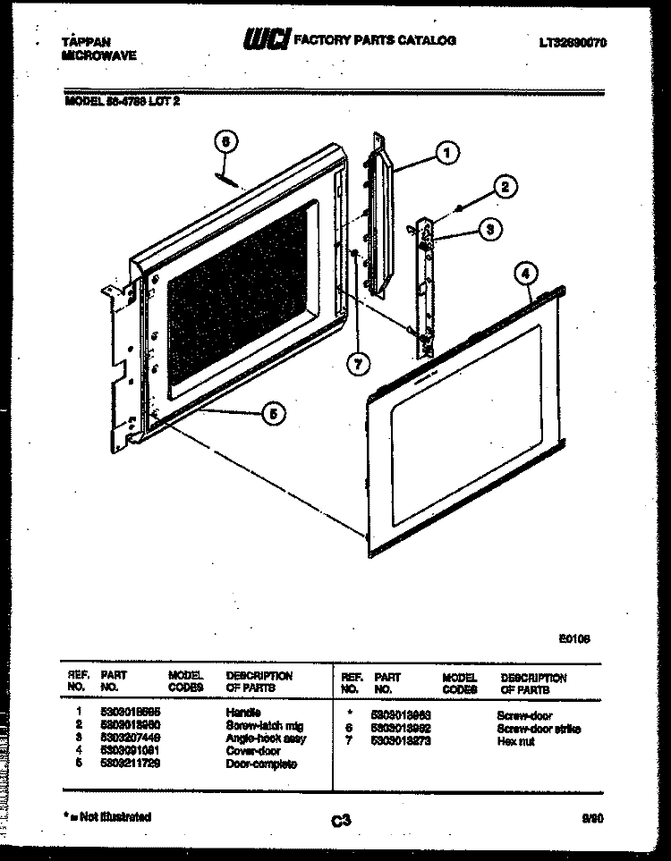 DOOR PARTS Diagram and Parts List for 56-4788-10-02  Tappan Microwave