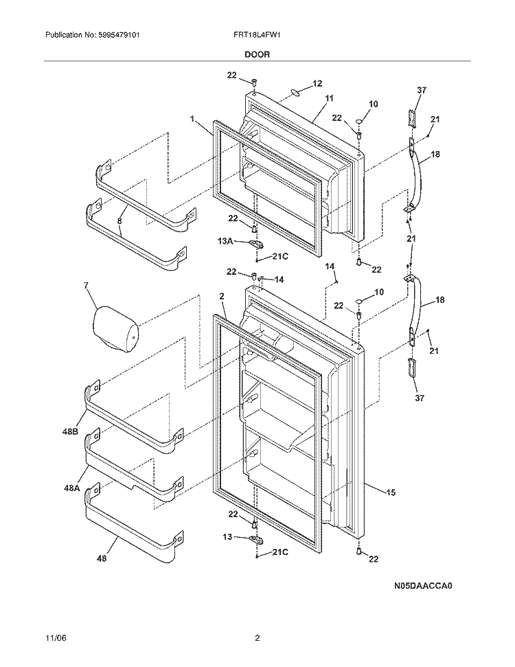 DOOR Diagram and Parts List for FRT18L4FW1  Frigidaire Refrigerator