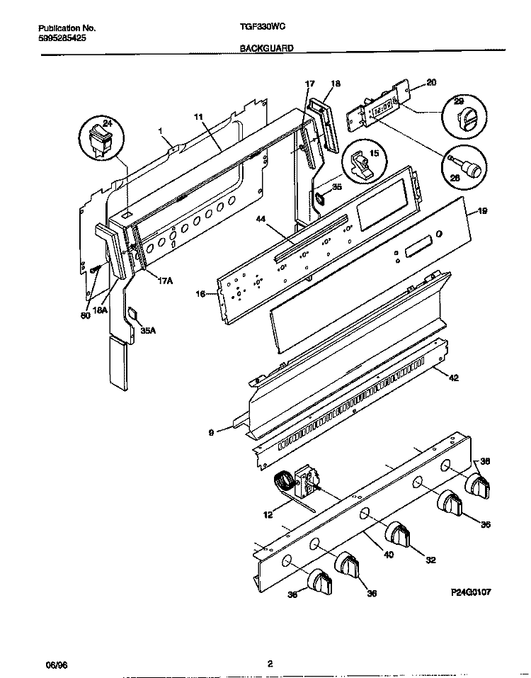 BACKGUARD Diagram and Parts List for TGF330WCWC  Tappan Range