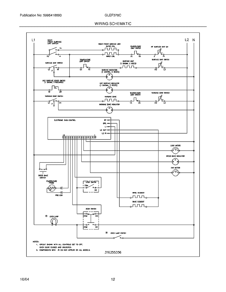 WIRING SCHEMATIC Diagram and Parts List for GLEF378CQF  Frigidaire Range