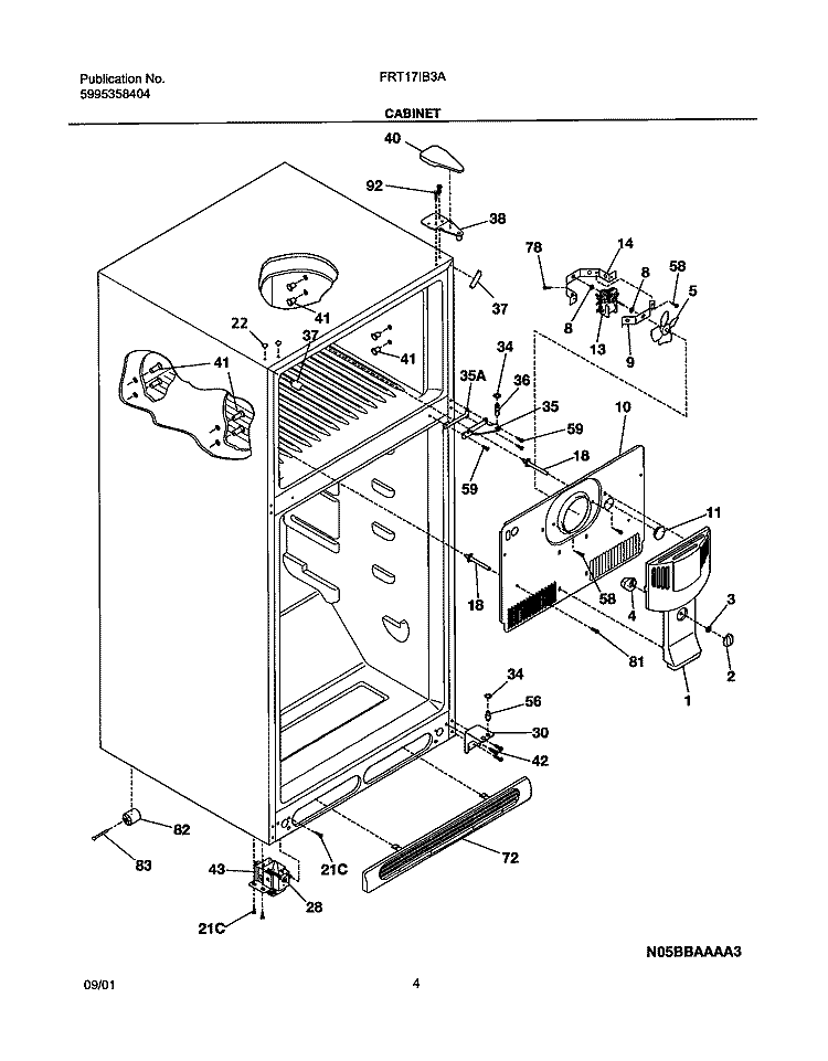 CABINET Diagram and Parts List for FRT17IB3AZ1  Frigidaire Refrigerator