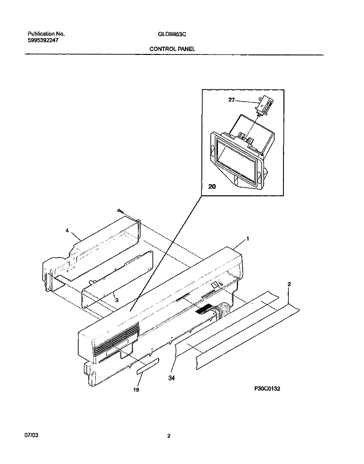 CONTROL PANEL Diagram and Parts List for GLDB953CS0  Frigidaire Dishwasher