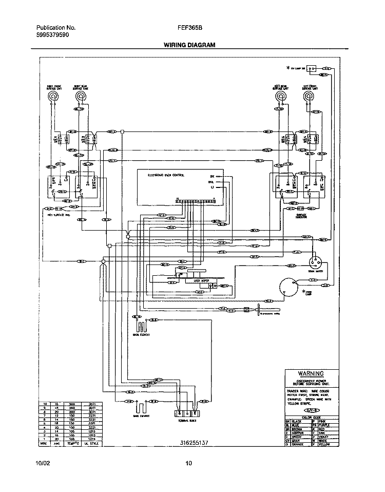 WIRING DIAGRAM Diagram and Parts List for FEF365BWB  Frigidaire Range